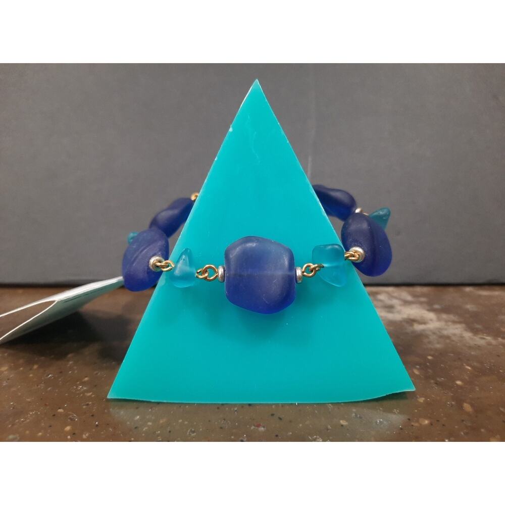 NEW Artisan Sea Glass Bracelet Handmade Designer Jewelry Beach Art Purple Blue